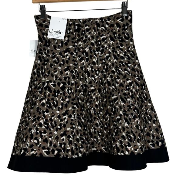 NWT Classic Concepts Mini Skirt Womens LP Brown Leopard Print Knit A-Line Y2K - Picture 3 of 4